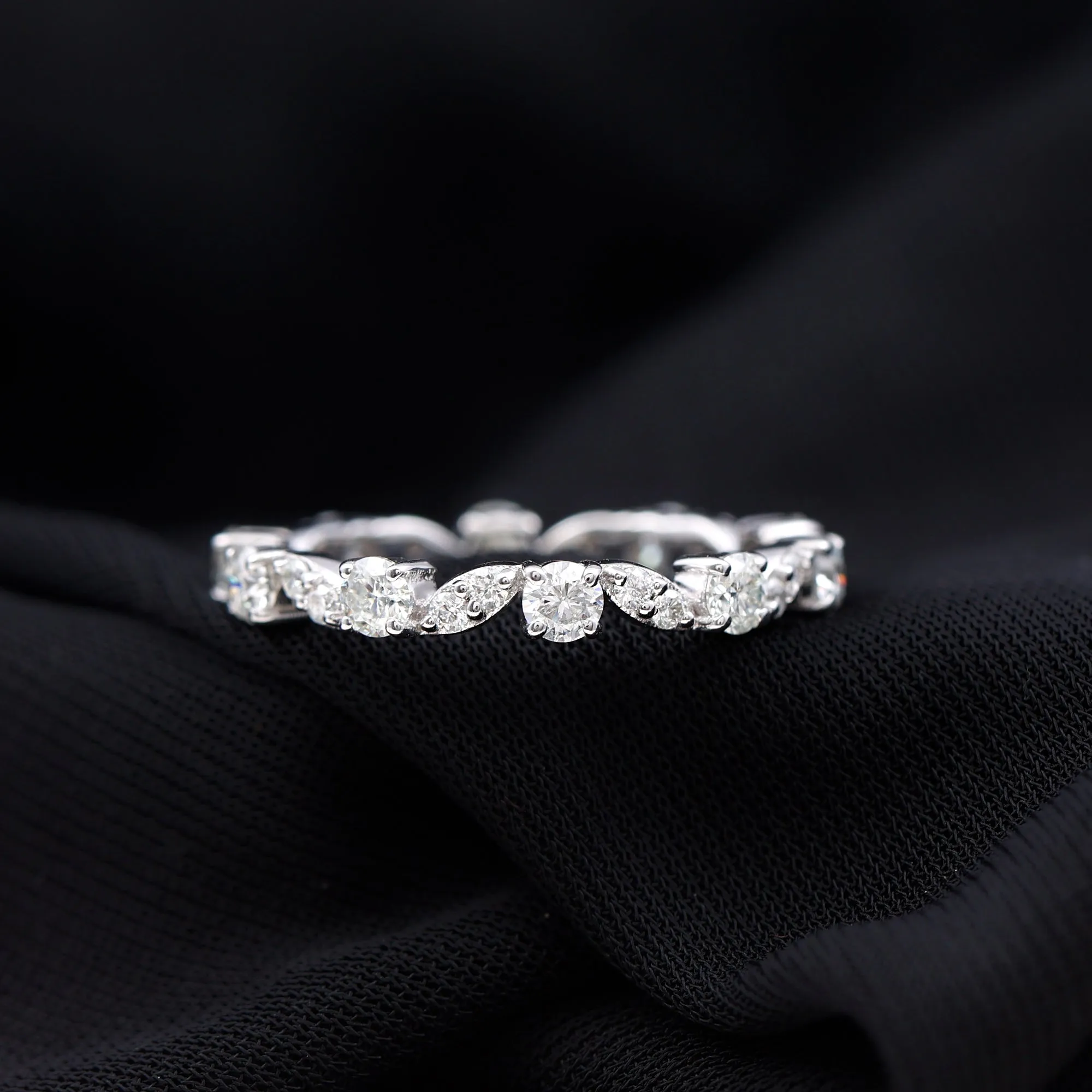 Certified Moissanite Eternity Wedding Band Ring in Prong Setting