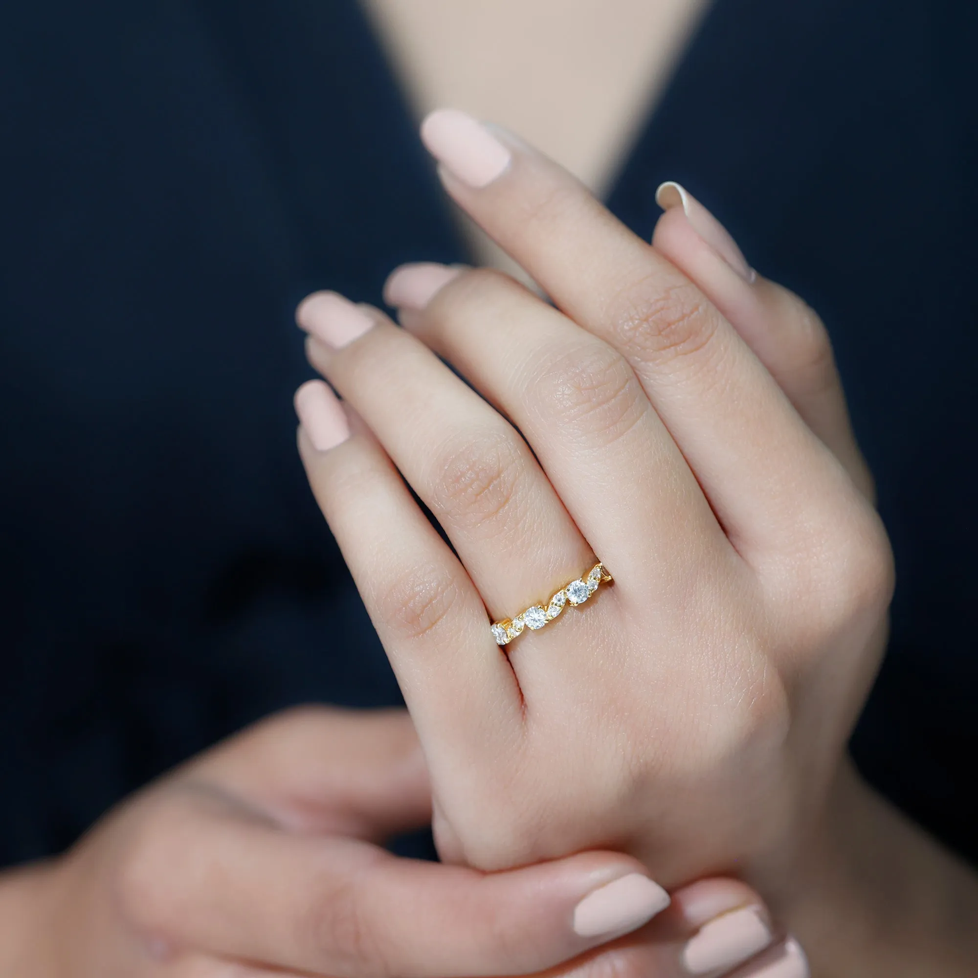 Certified Moissanite Eternity Wedding Band Ring in Prong Setting