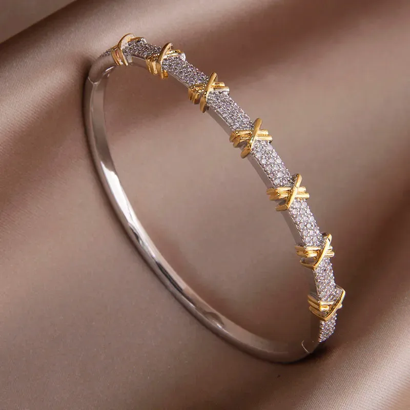 Classic Luxury Zirconia Cross Charm Bracelets For Women Elegant Bangle