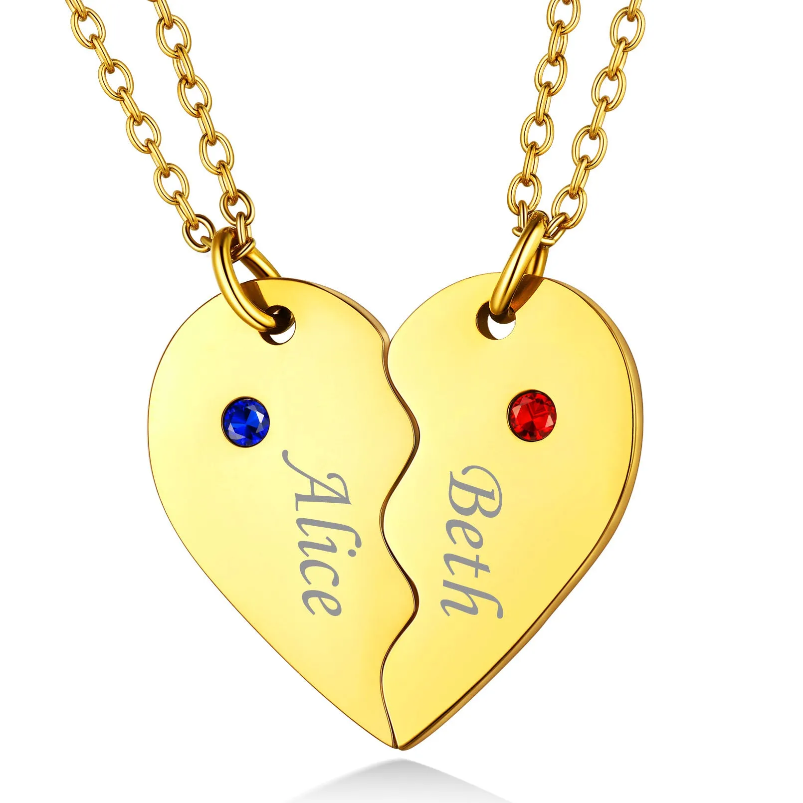 Custom Birthstone Heart Matching Necklaces for Couples Friends Family