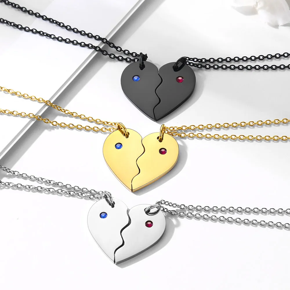 Custom Birthstone Heart Matching Necklaces for Couples Friends Family
