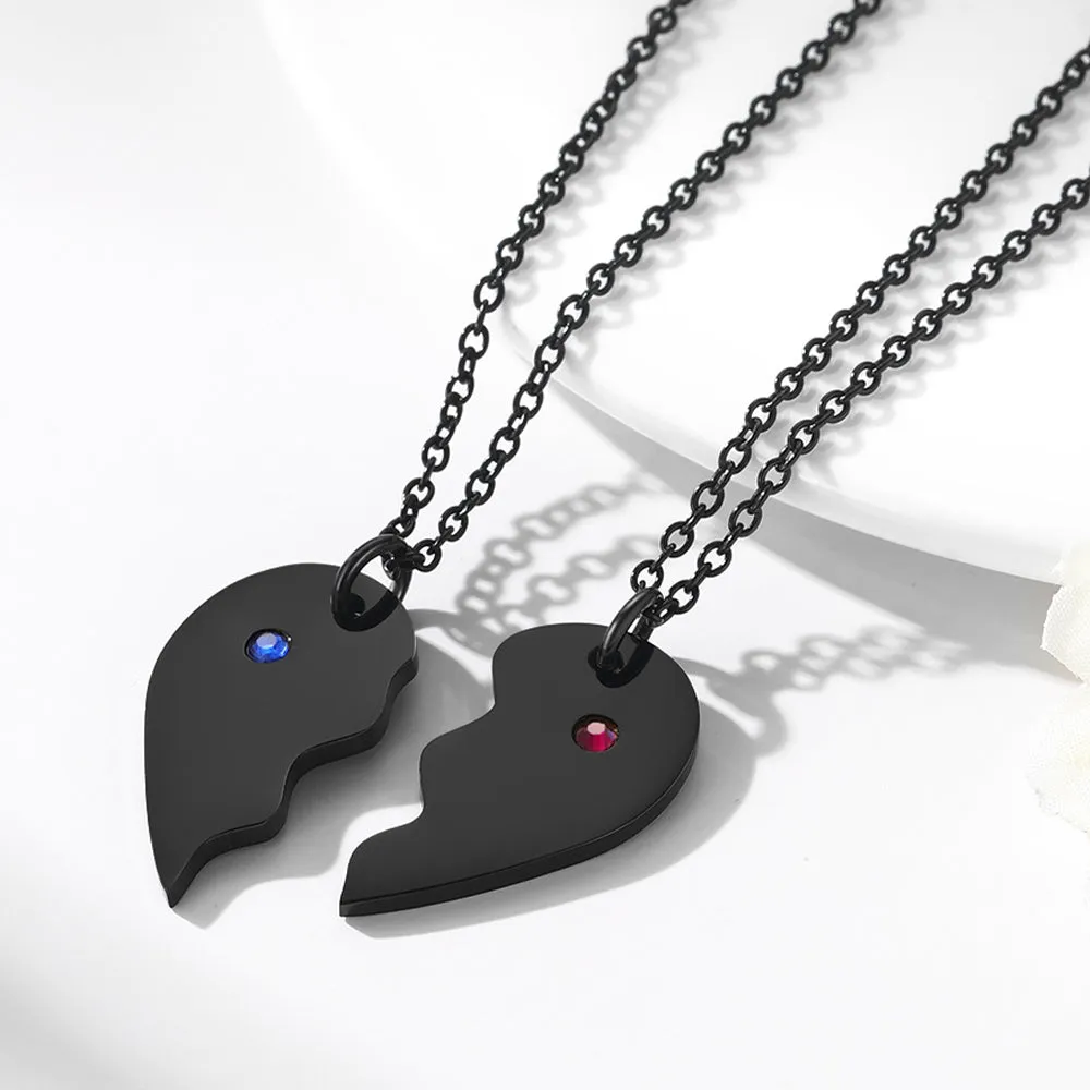 Custom Birthstone Heart Matching Necklaces for Couples Friends Family