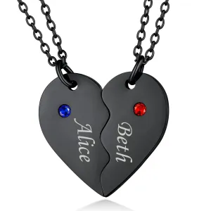 Custom Birthstone Heart Matching Necklaces for Couples Friends Family