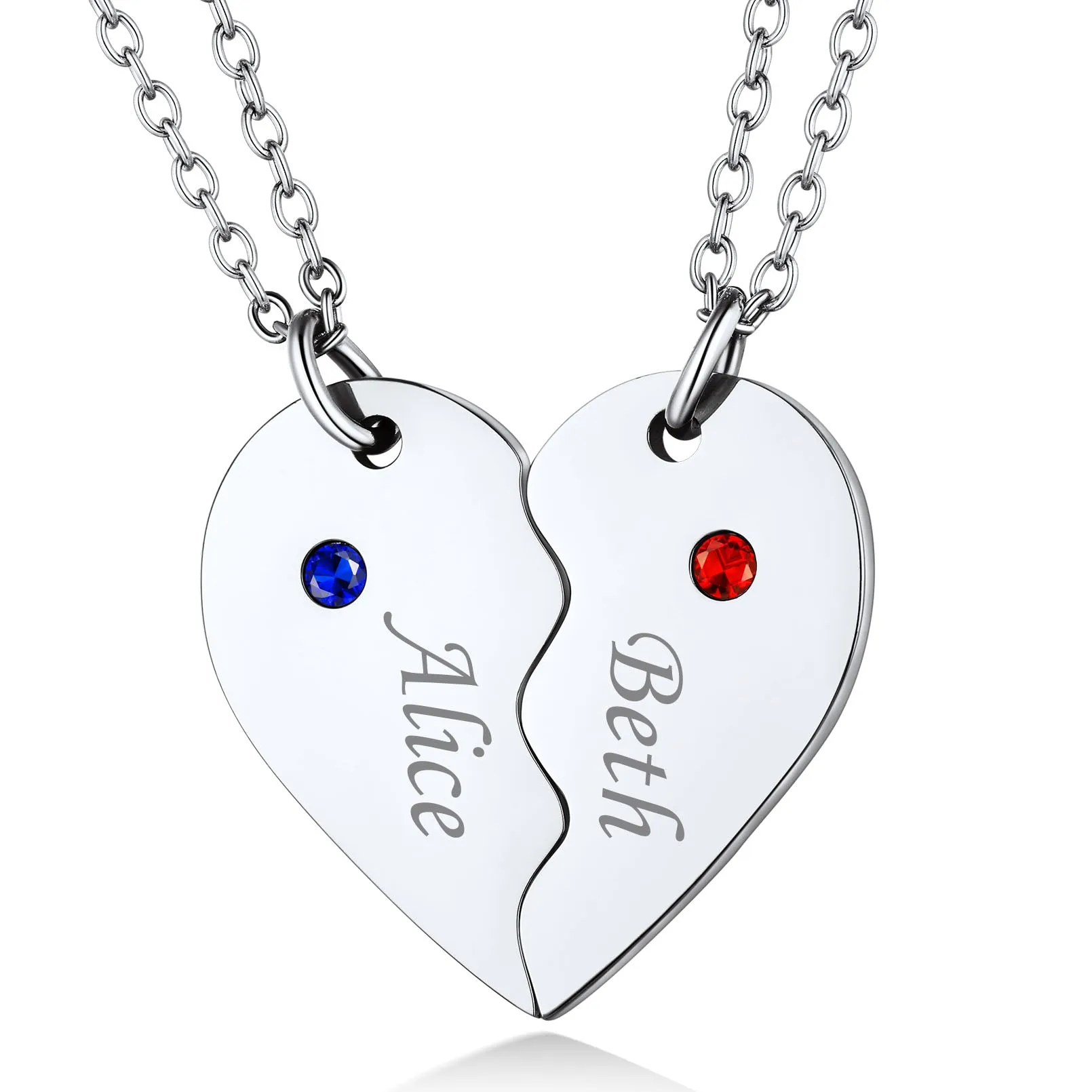 Custom Birthstone Heart Matching Necklaces for Couples Friends Family