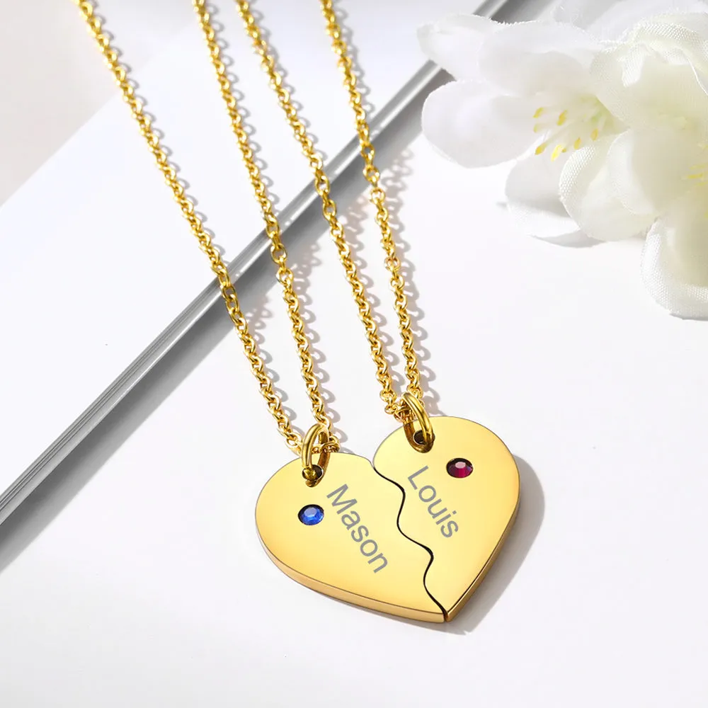 Custom Birthstone Heart Matching Necklaces for Couples Friends Family