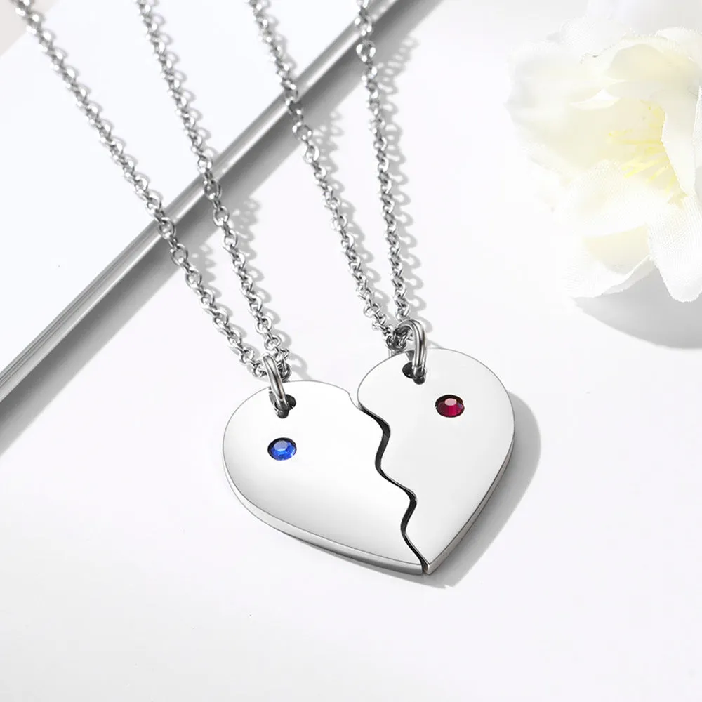 Custom Birthstone Heart Matching Necklaces for Couples Friends Family