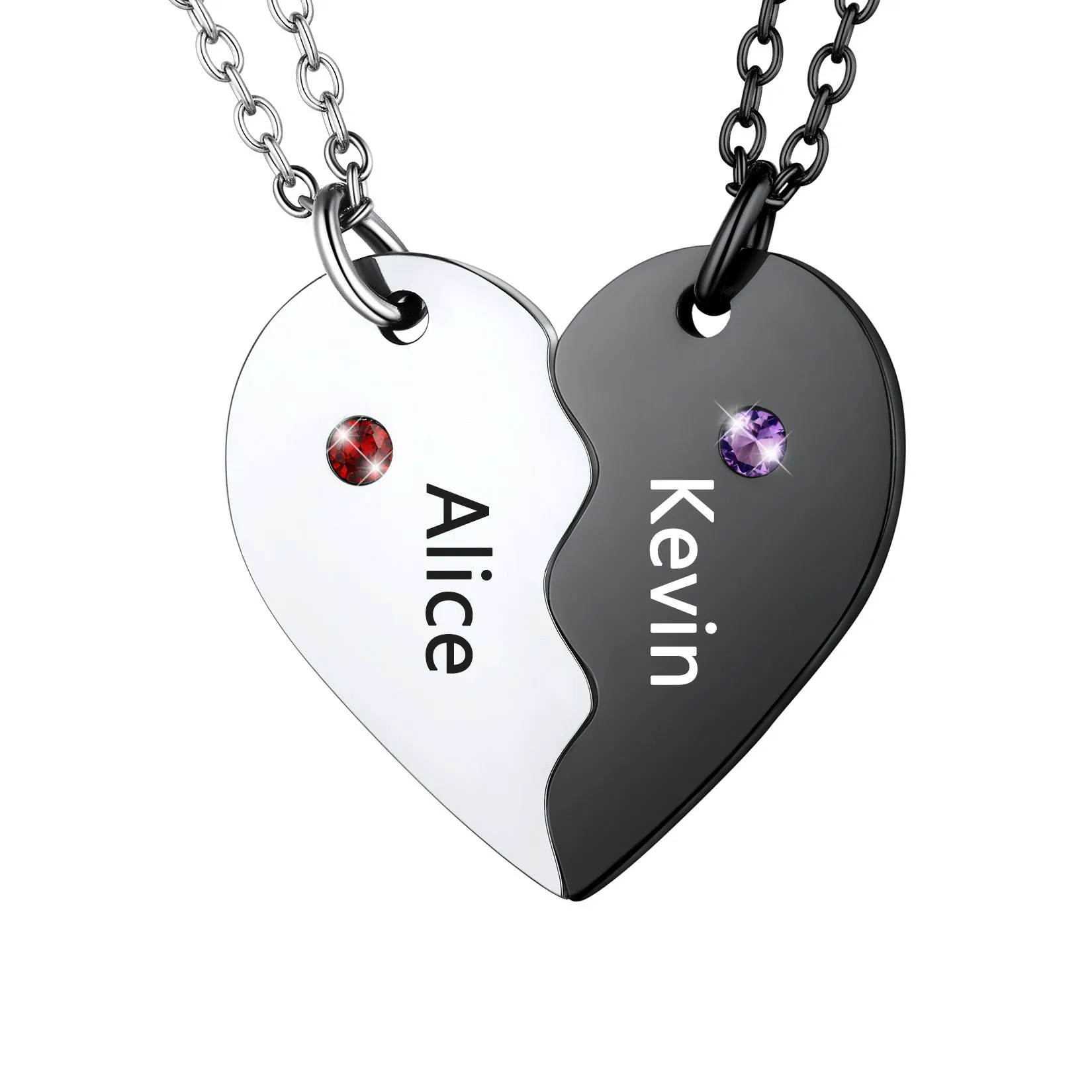 Custom Birthstone Heart Matching Necklaces for Couples Friends Family