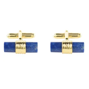 Cylindrical Cufflink Gold Blue Lapis Lazuli
