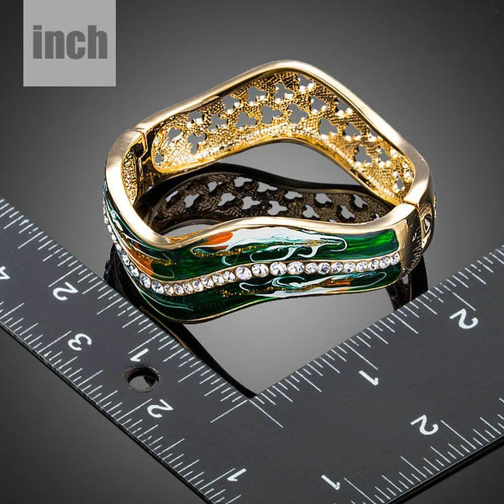 Dark Green Gold Plated Artistic Bangle