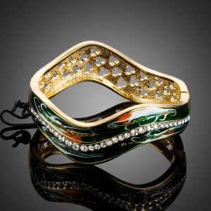 Dark Green Gold Plated Artistic Bangle