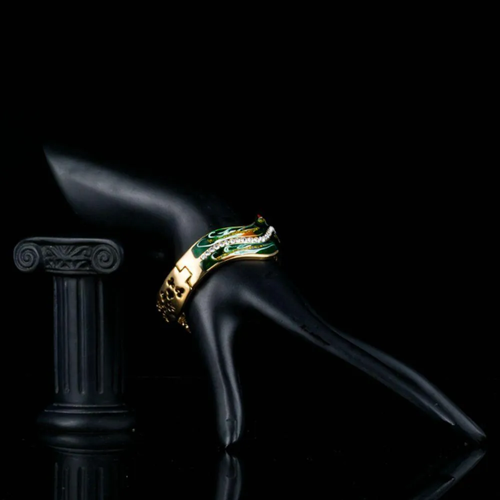Dark Green Gold Plated Artistic Bangle