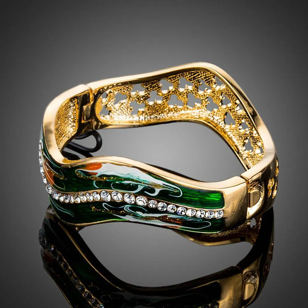 Dark Green Gold Plated Artistic Bangle
