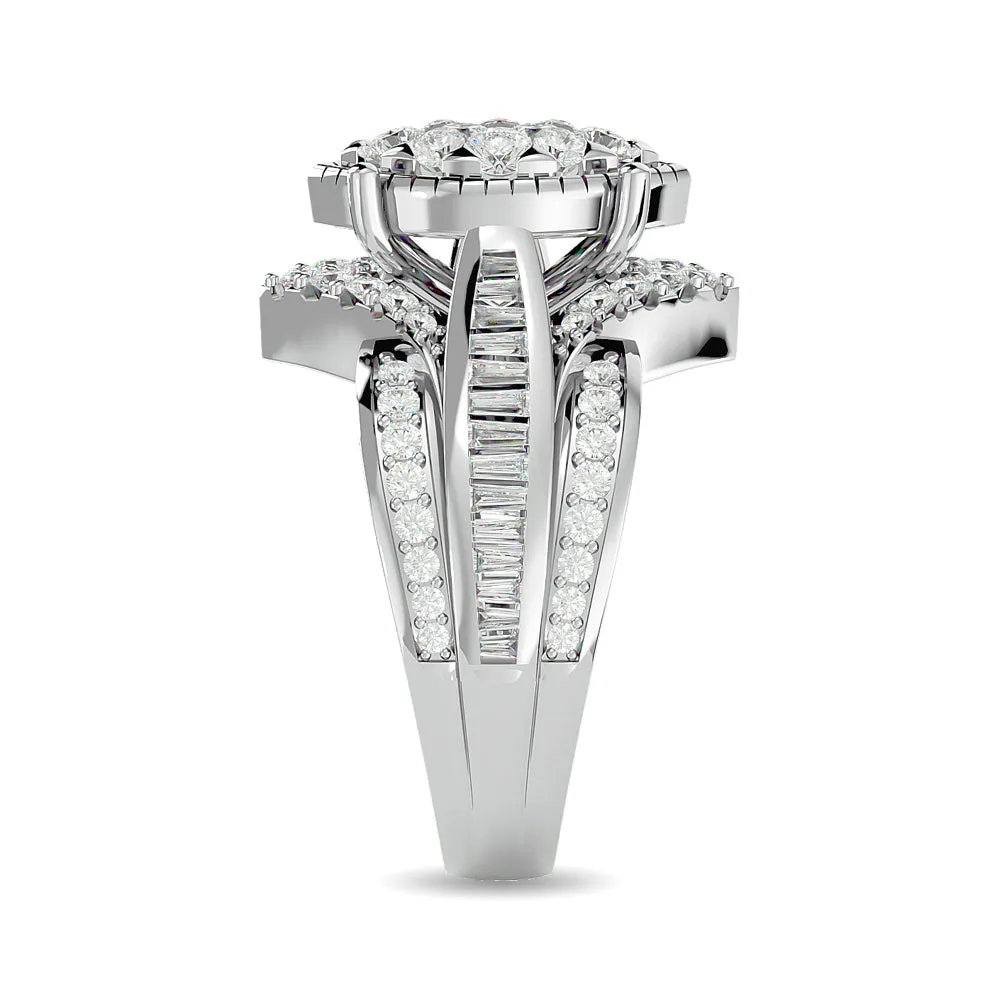 Diamond 1 1/2 ct tw Round Cut and Tapper Fashion Ring in 14K White Gold