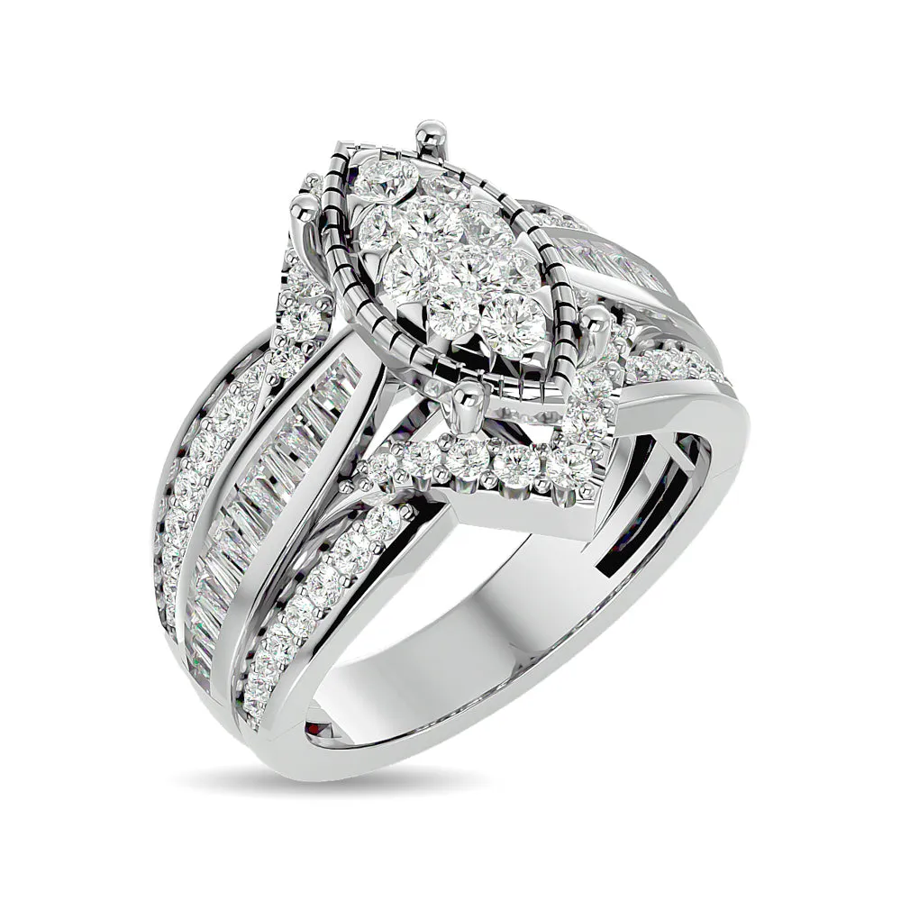Diamond 1 1/2 ct tw Round Cut and Tapper Fashion Ring in 14K White Gold