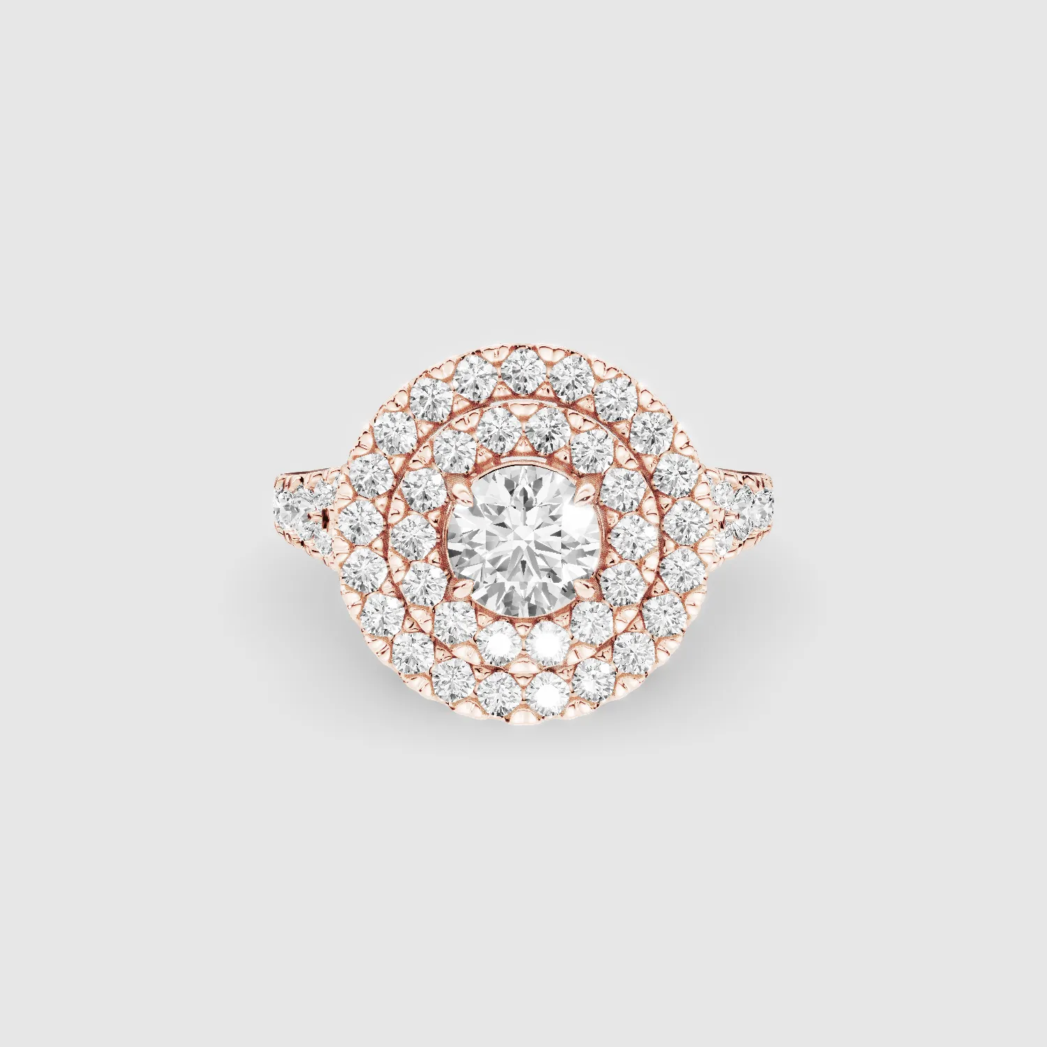 Double Halo Solitaire Ring -Round