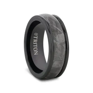 DOUGIE Round Edge Meteorite Insert Black Tungsten Wedding Band - 8mm