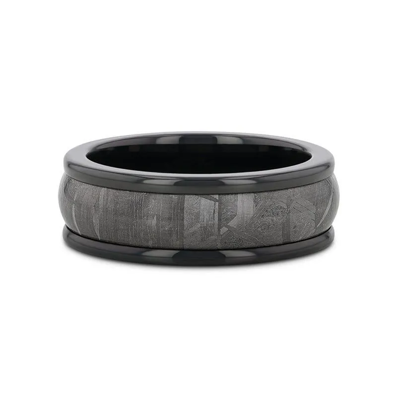 DOUGIE Round Edge Meteorite Insert Black Tungsten Wedding Band - 8mm