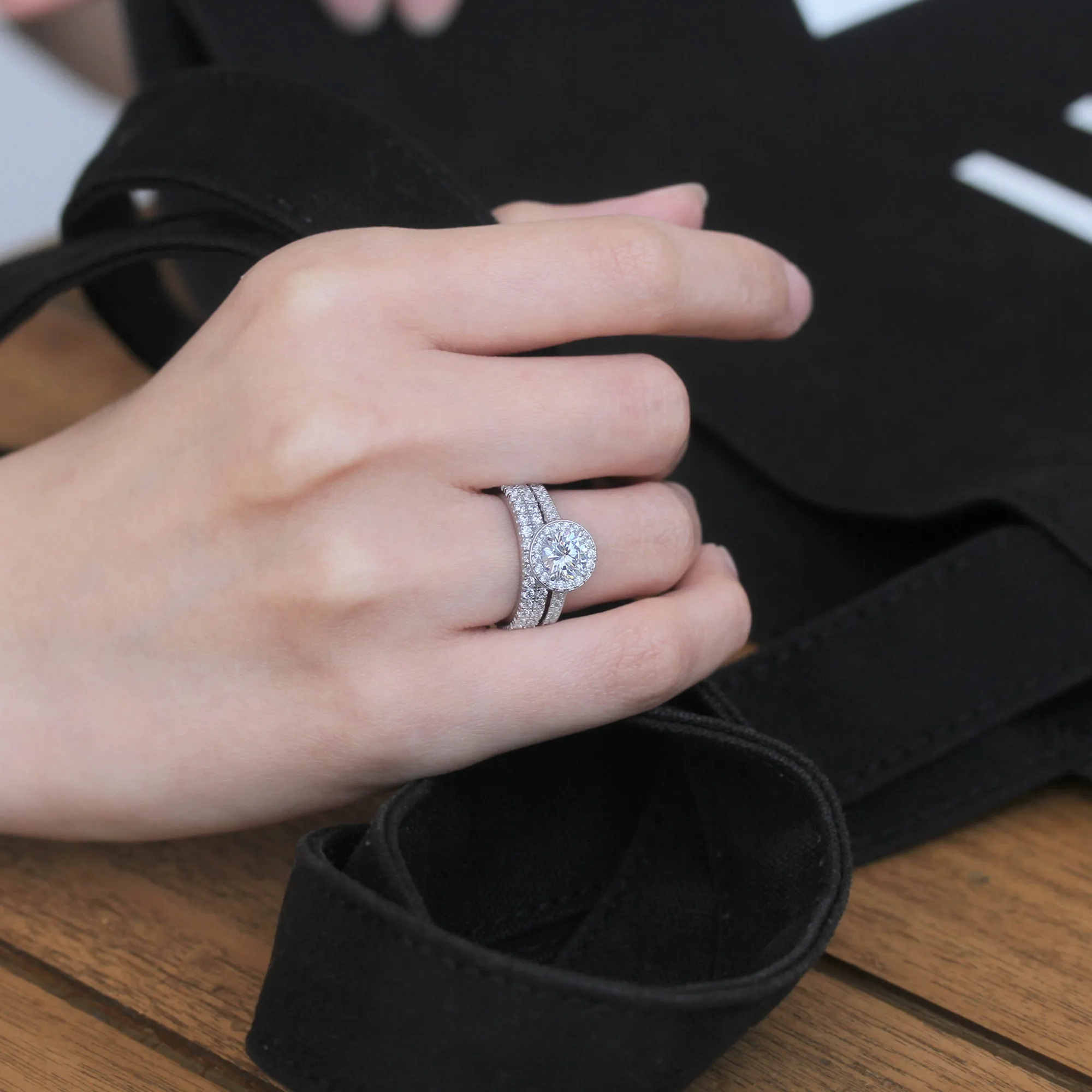 Dynamic Duo-Trio Series 1 Carat Halo Ring Set