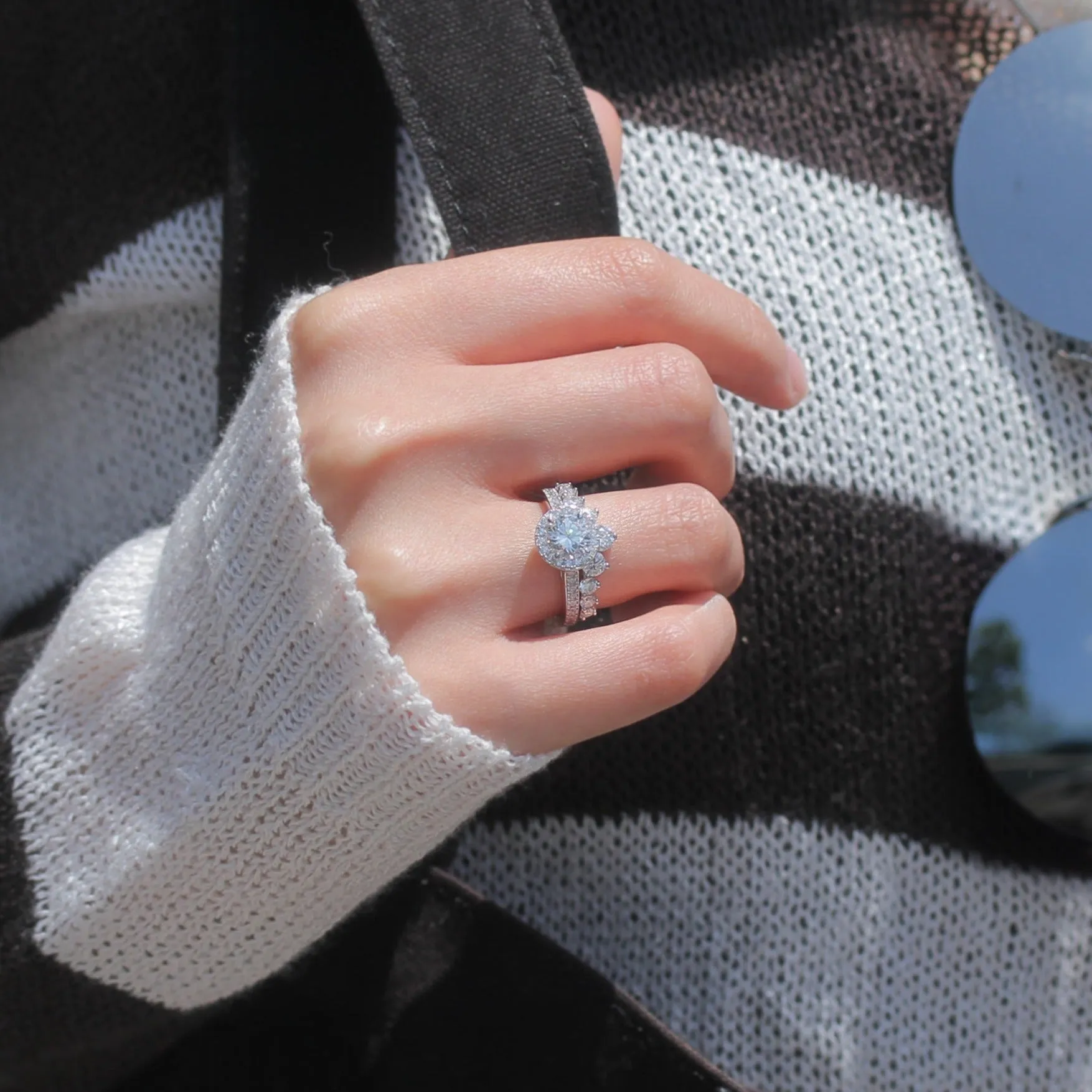 Dynamic Duo-Trio Series 1 Carat Halo Ring Set