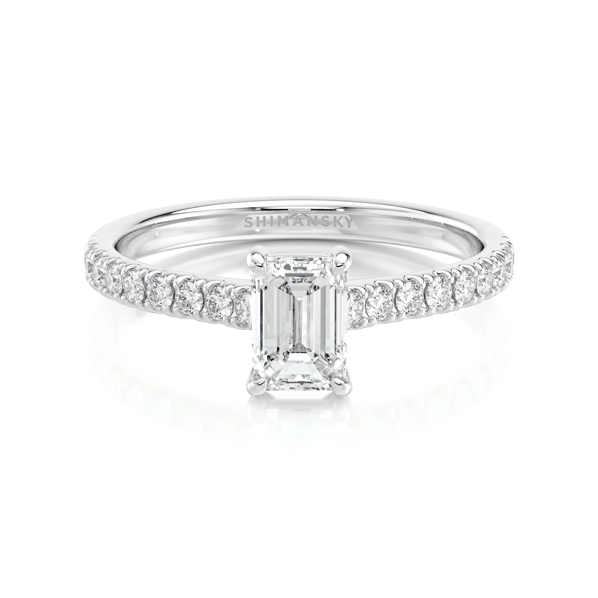 Emerald Diamond Microset Engagement Ring