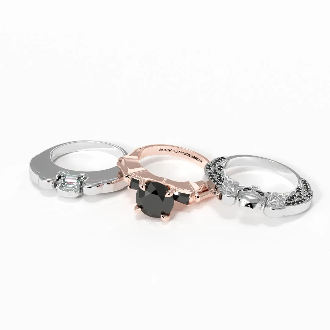 Eternal Love Rings- Round Cut Diamond Skull Engagement Ring in 14K White Gold