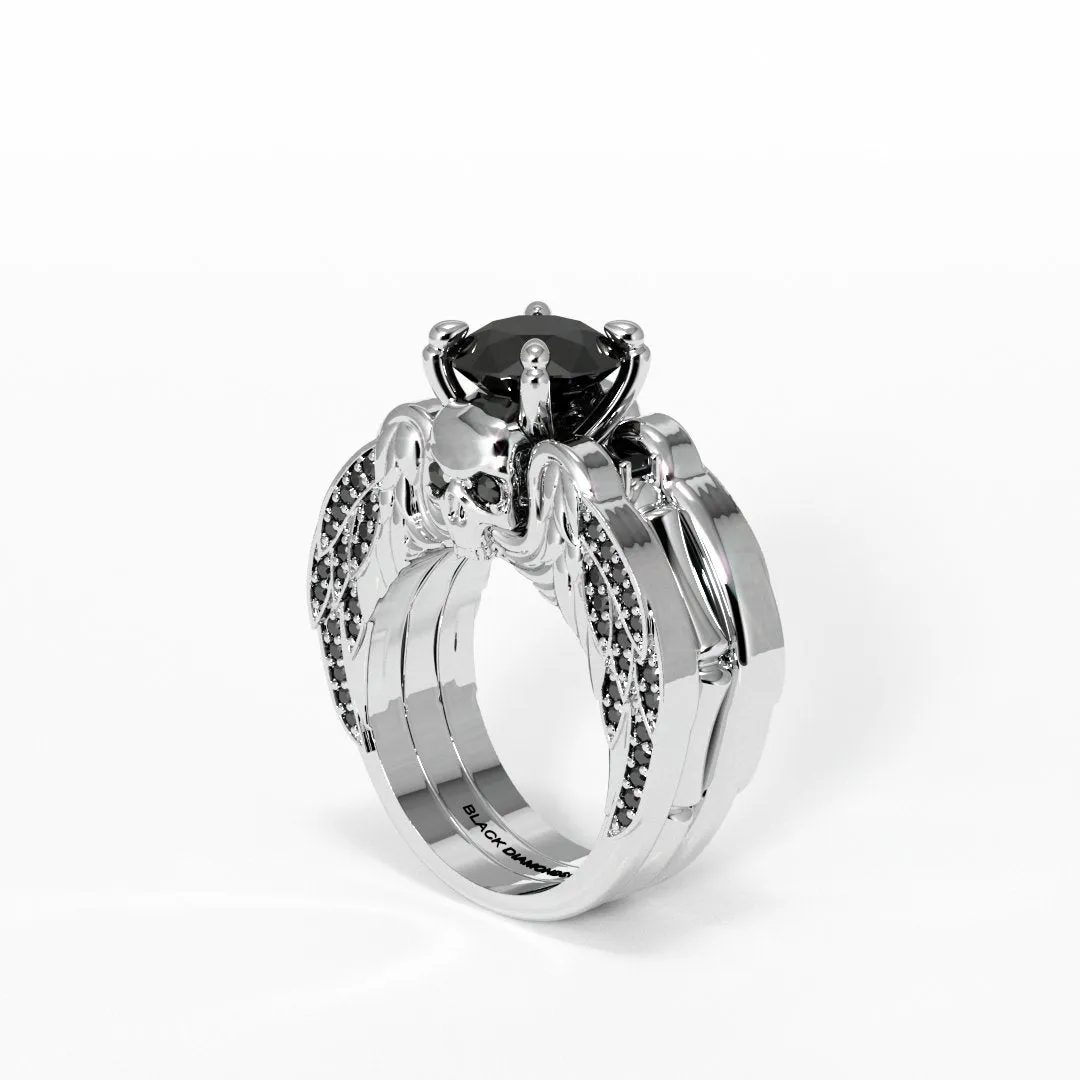 Eternal Love Rings- Round Cut Diamond Skull Engagement Ring in 14K White Gold