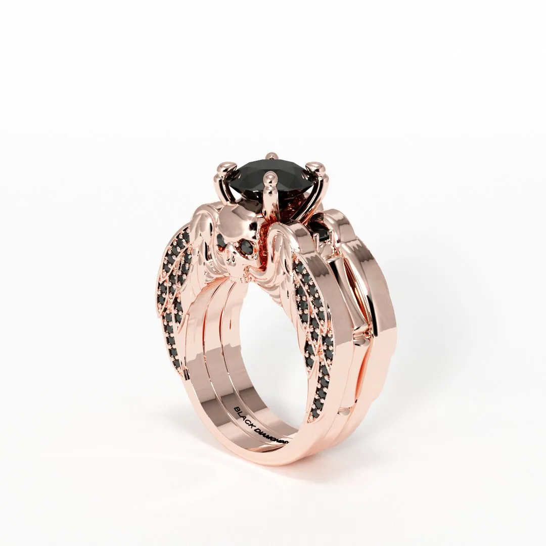 Eternal Love Rings- Round Cut Diamond Skull Engagement Ring in 14K White Gold