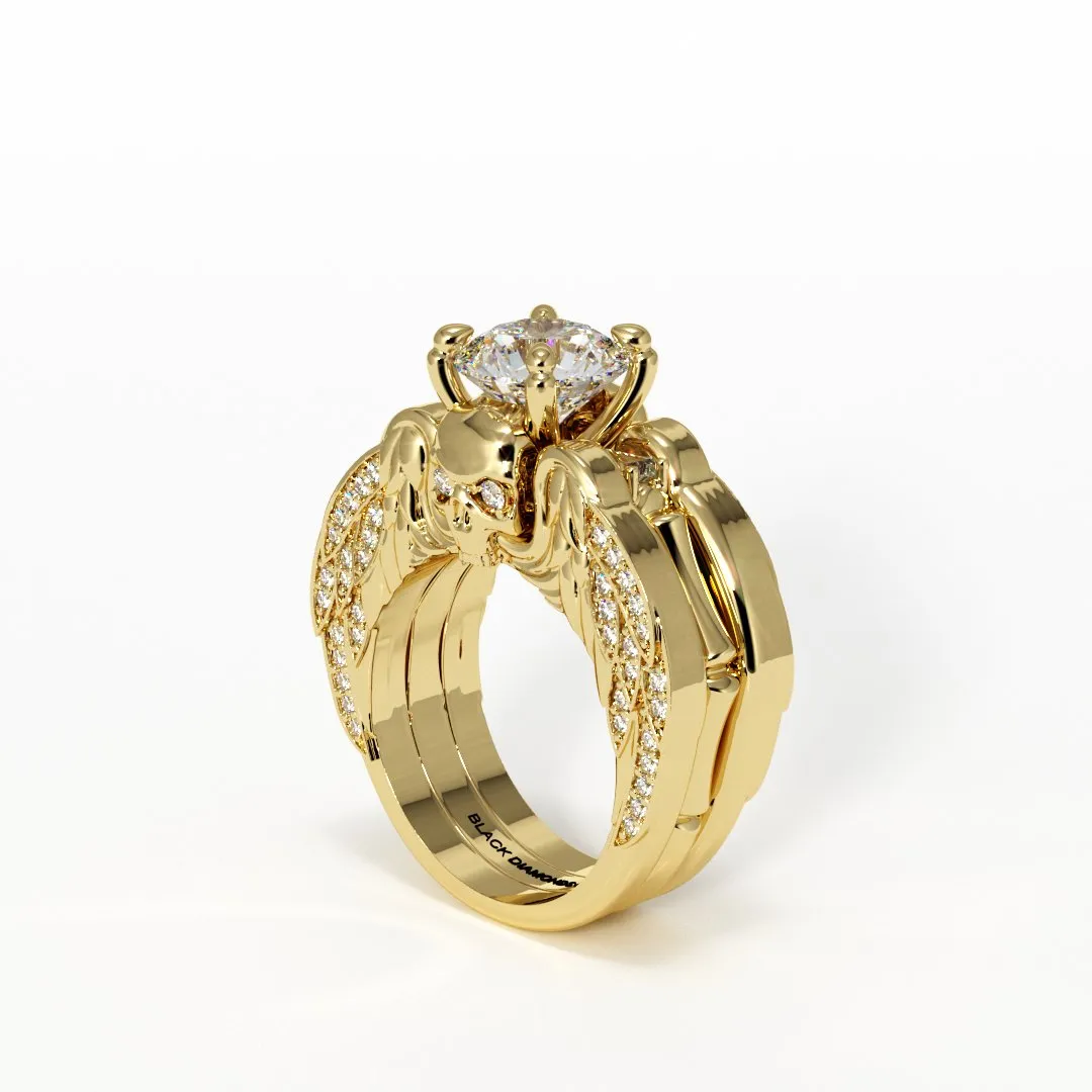 Eternal Love Rings- Round Cut Diamond Skull Engagement Ring in 14K White Gold