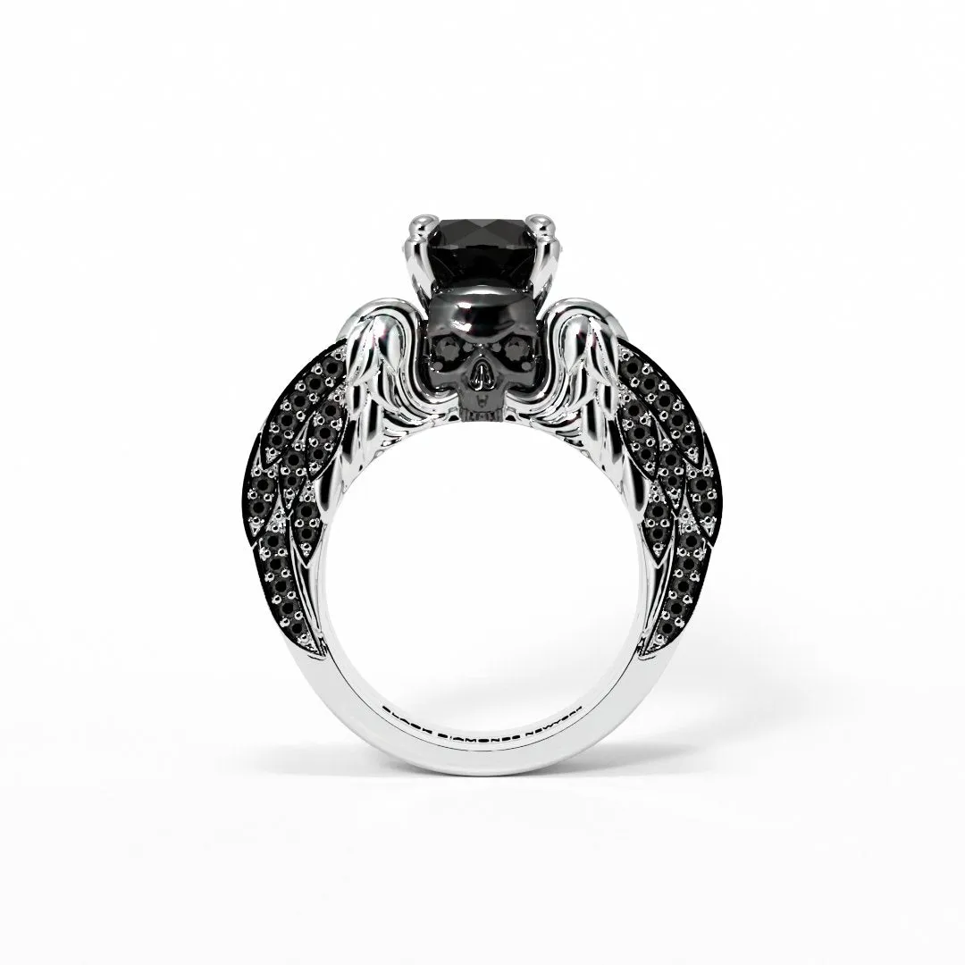 Eternal Love Rings- Round Cut Diamond Skull Engagement Ring in 14K White Gold