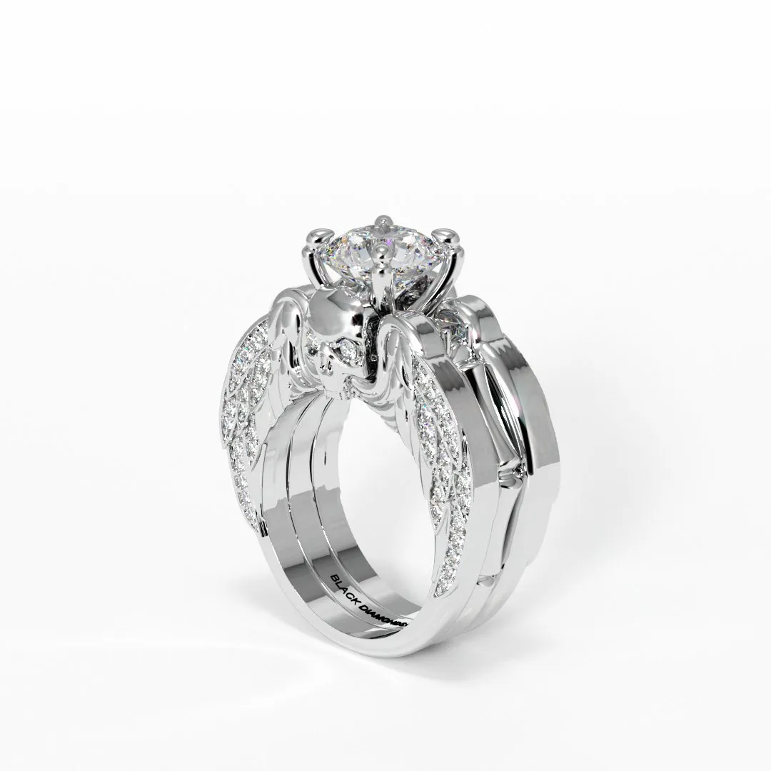 Eternal Love Rings- Round Cut Diamond Skull Engagement Ring in 14K White Gold
