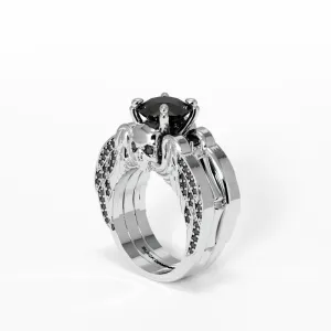 Eternal Love Rings- Round Cut Diamond Skull Engagement Ring in 14K White Gold