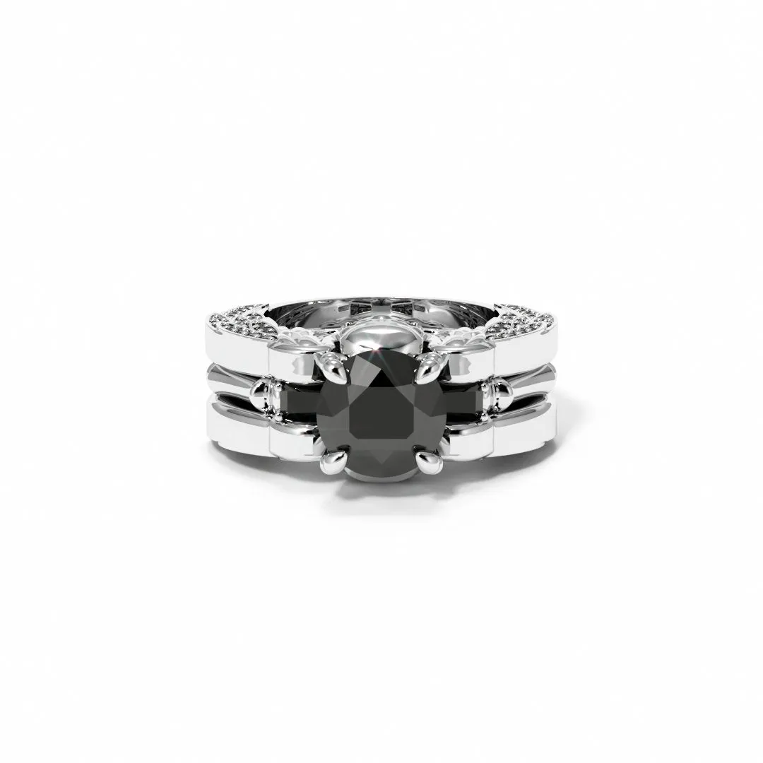 Eternal Love Rings- Round Cut Diamond Skull Engagement Ring in 14K White Gold