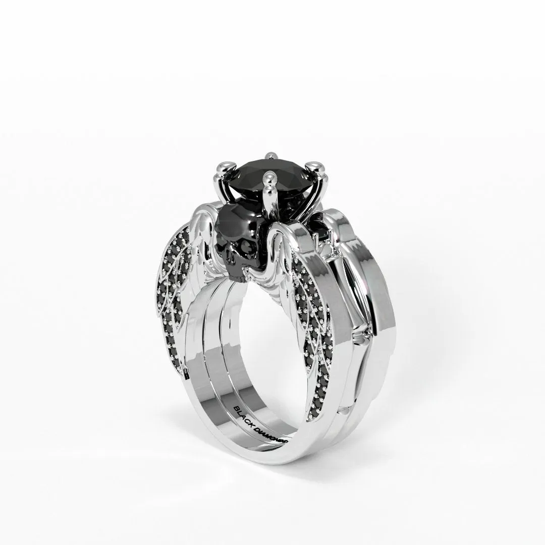 Eternal Love Rings- Round Cut Diamond Skull Engagement Ring in 14K White Gold