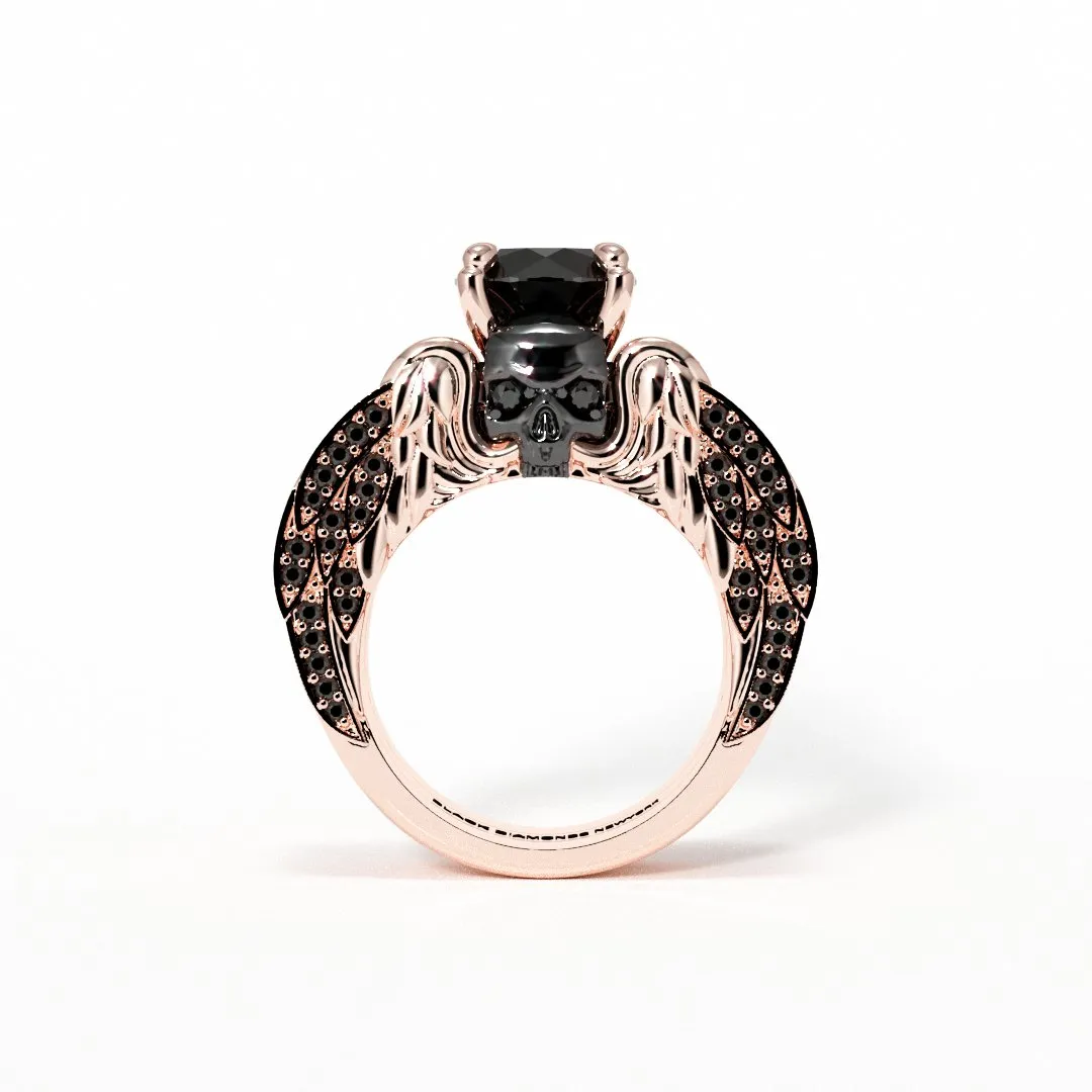 Eternal Love Rings- Round Cut Diamond Skull Engagement Ring in 14K White Gold