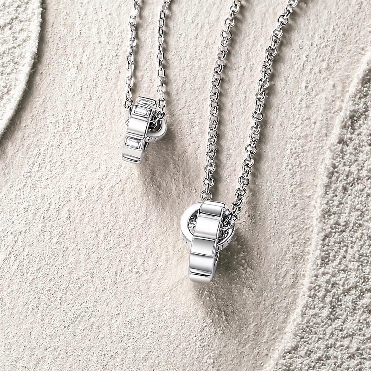 FANCIME "Infinite Time Lock" Couples Promise Matching Ring Sterling Silver Necklaces