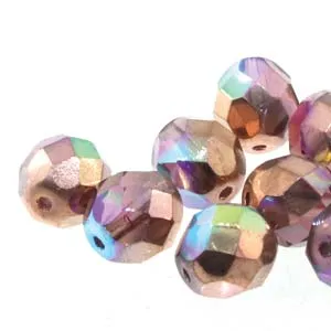 Fire Polished 8mm Light Amethyst Copper Rainbow 20/Strand