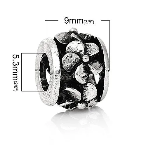 Flower Pattern European European Bead Compatible for Most European Snake Chain Charm Bracelet