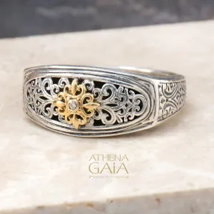 Garden Shadows Elliptical Face Diamond Band Ring