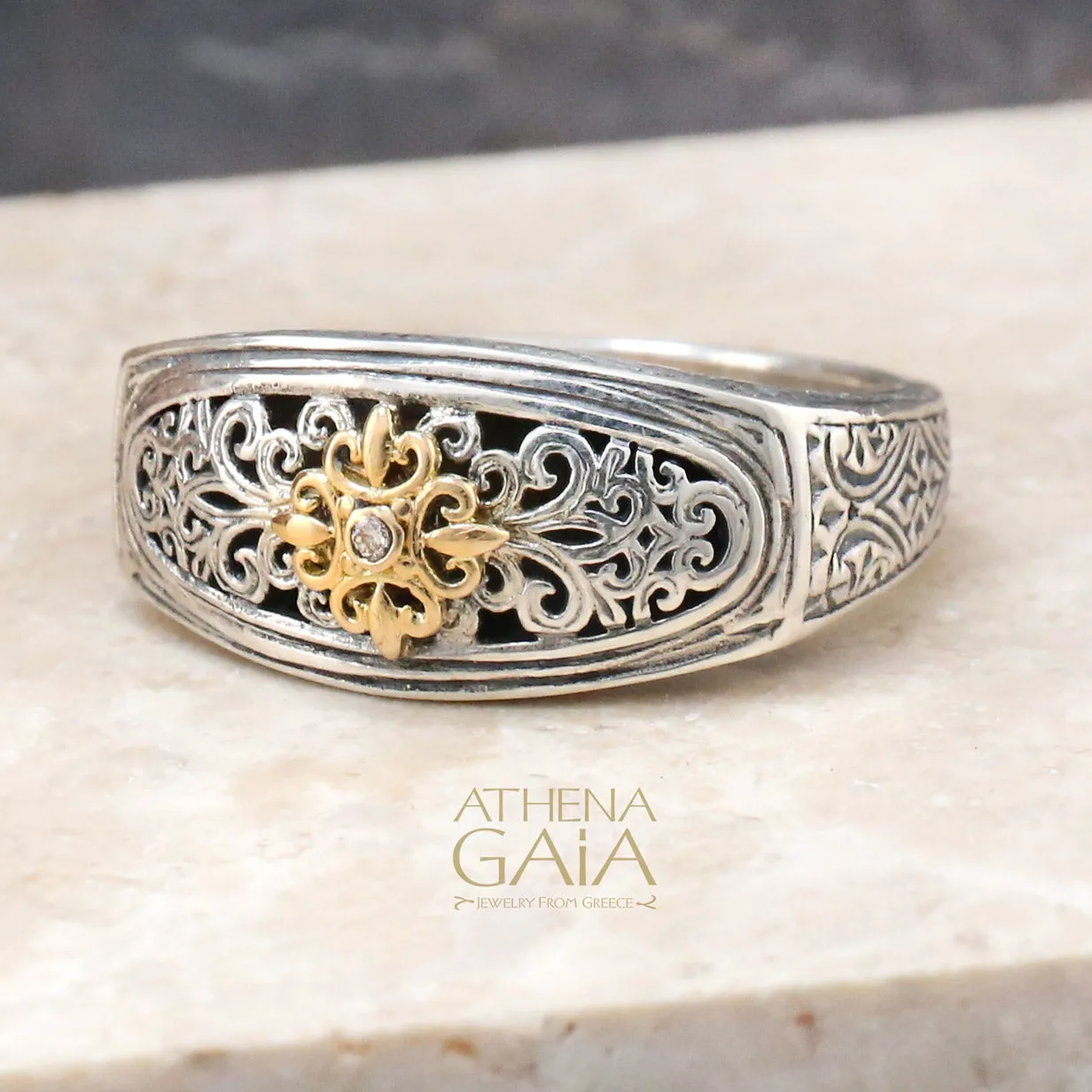 Garden Shadows Elliptical Face Diamond Band Ring