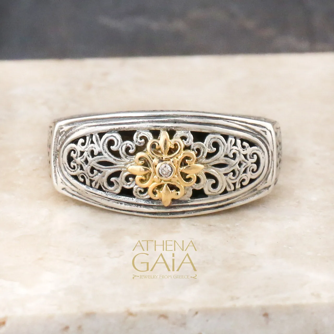 Garden Shadows Elliptical Face Diamond Band Ring