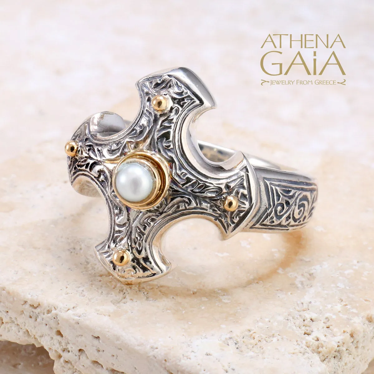Gerochristo Gold Point Stone Cross Ring