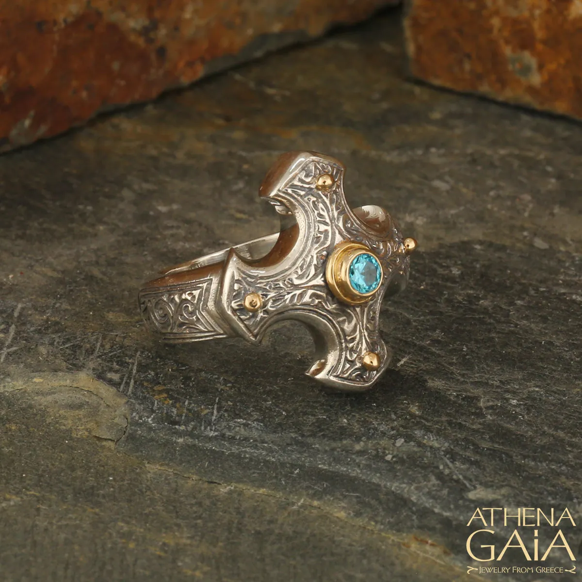 Gerochristo Gold Point Stone Cross Ring