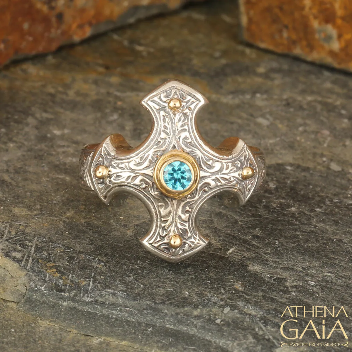 Gerochristo Gold Point Stone Cross Ring