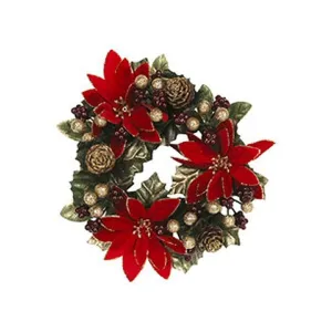 Gisela Graham 18cm Large Poinsettia, Leaf & Berry Candle Ring