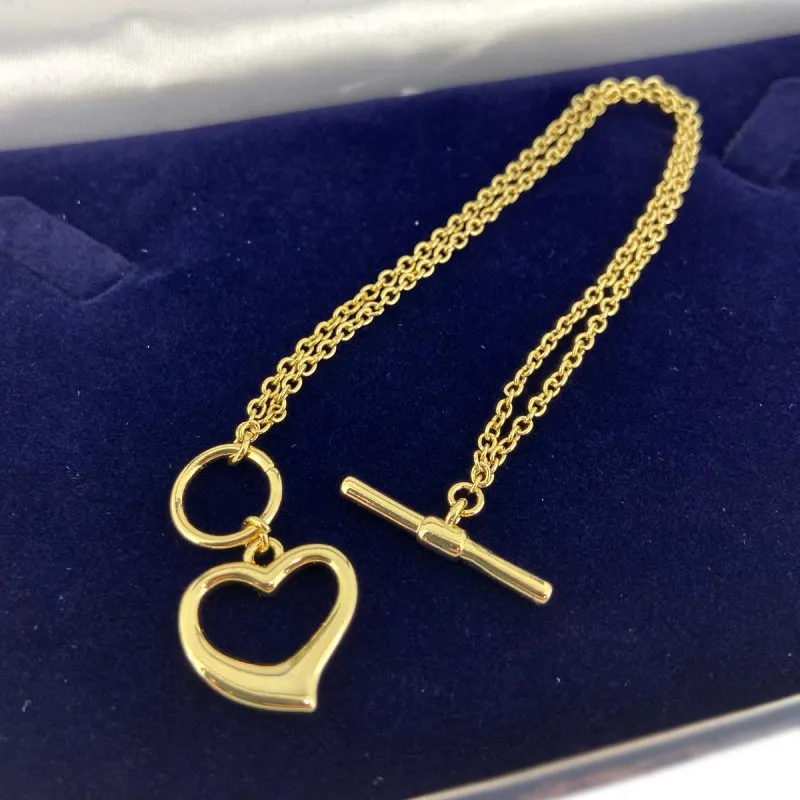 Gold Double Bracelet Heart Charm T-Bar 7 Inch