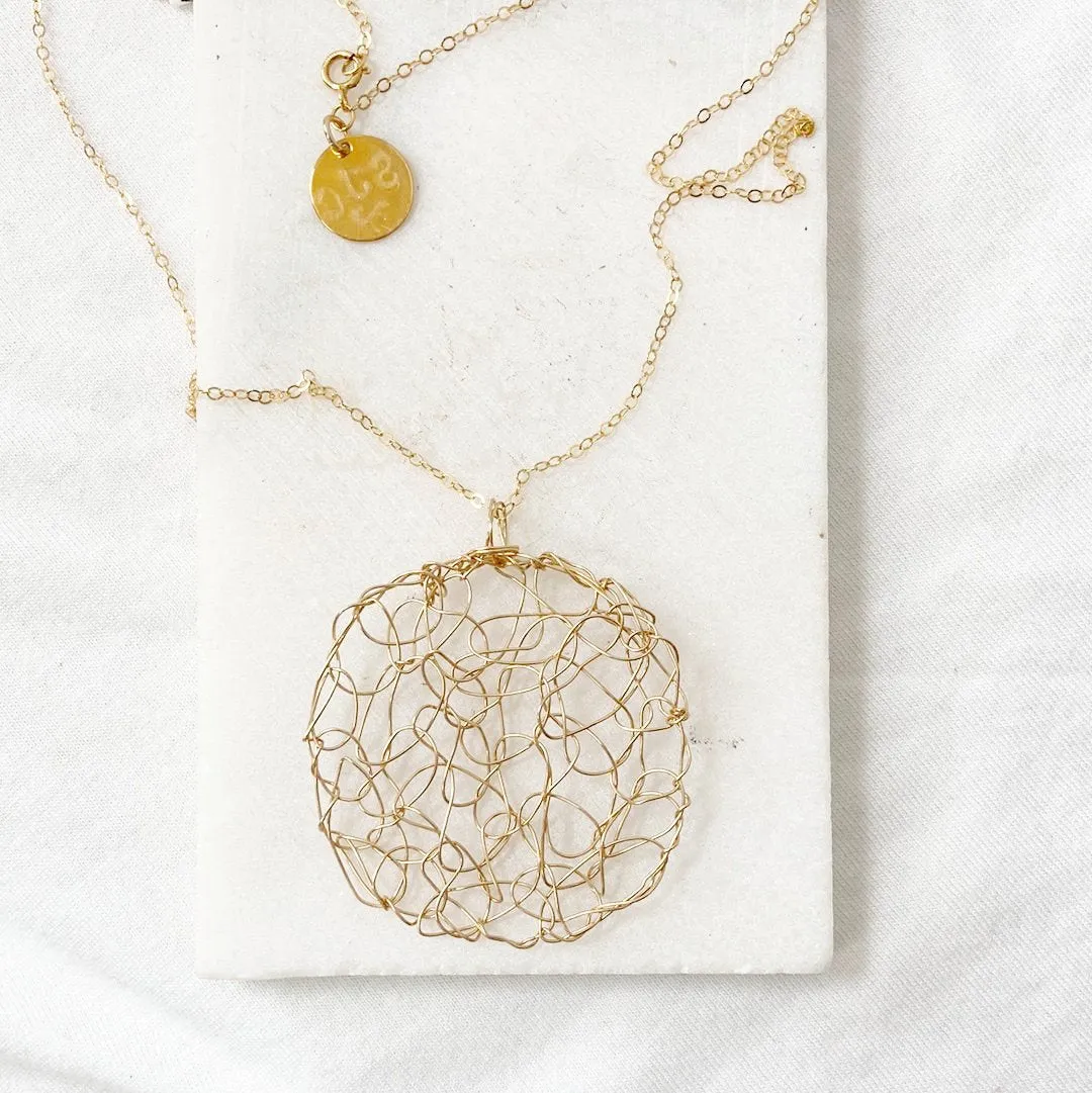 Gold filled Round Wire Crochet Pendant Necklace & Bracelet Set