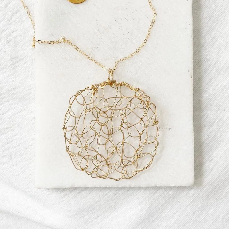 Gold filled Round Wire Crochet Pendant Necklace & Bracelet Set