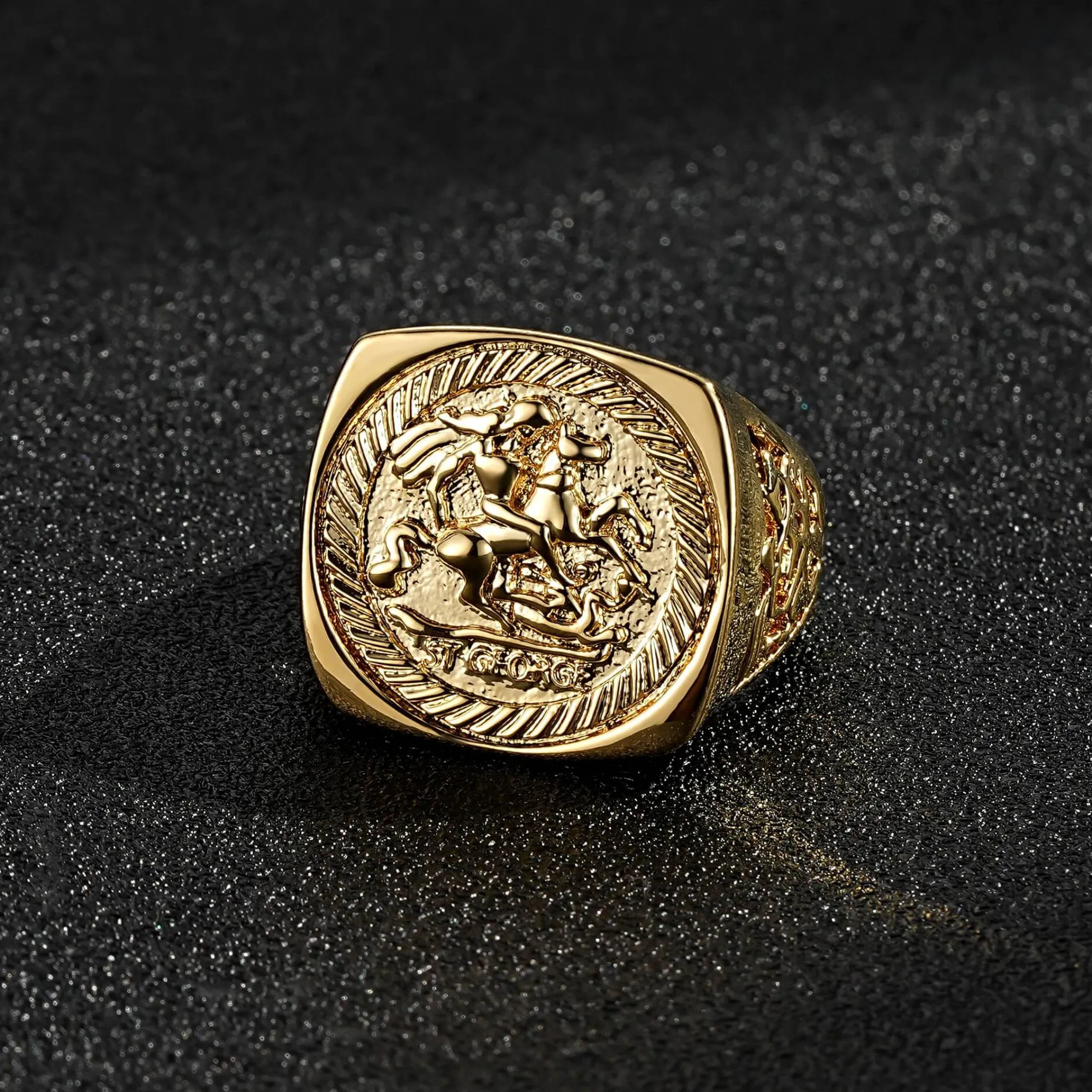 Gold St George Dragon Slayer Ring Size R/V