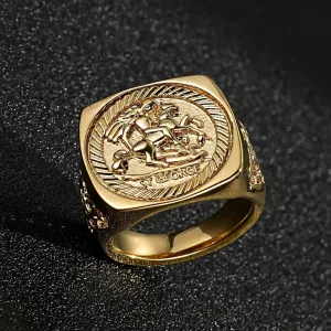Gold St George Dragon Slayer Ring Size R/V