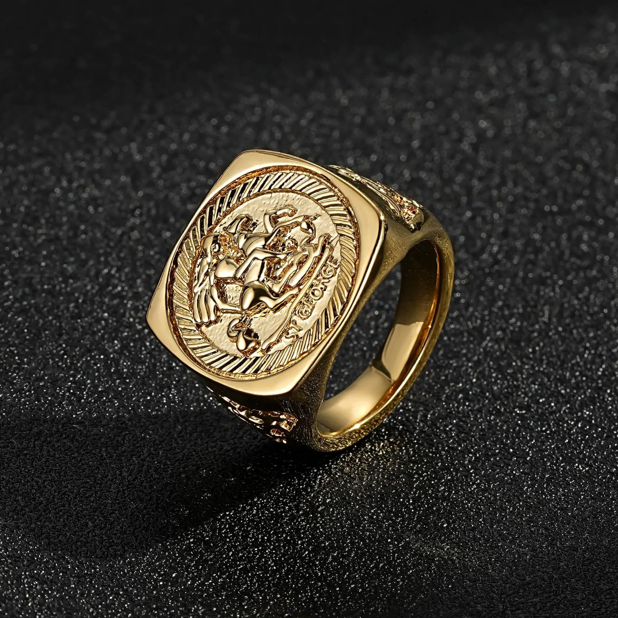 Gold St George Dragon Slayer Ring Size R/V